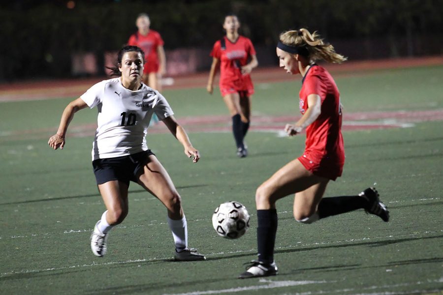 Vaquero freshman Katherine Sheehy (No. 4) plays defense against Cuesta College late in the second half on Friday Oct. 21, at City Colleges La Playa stadium. The City College defeated Cuesta College 3-0.