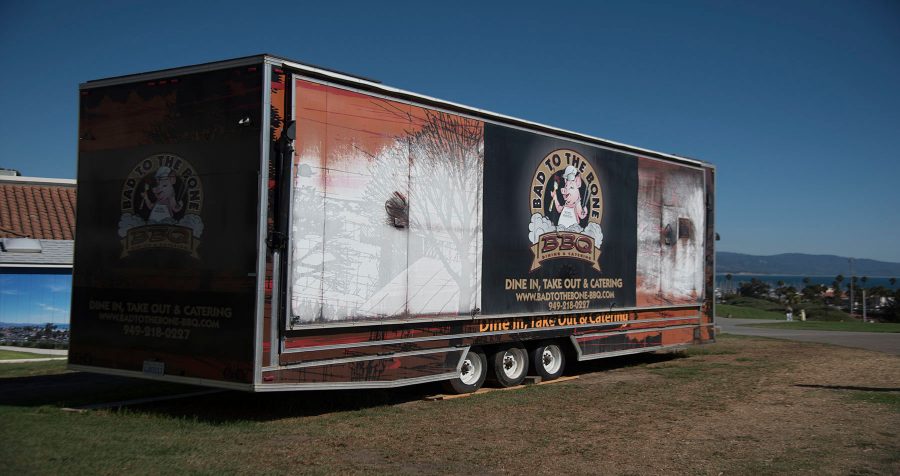 The ‘Bad to the Bone’ bar-b-que trailer that is on West Campus will be used as an additional substituted for food once the Campus Center is demolished at the end of the spring semester, Thursday, Oct. 20, City College West Campus. The college purchased two food trucks and a bar-b-que trailer that will be placed in different areas on campus.