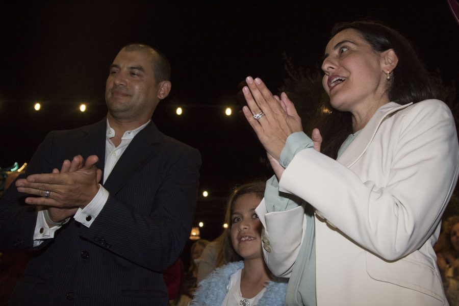 State Assembly Members Das Willams and Monique Limòn cheer with hope for Hillary’s election at the Democrat election party on Tuesday, Nov. 8, at The Mill Restaurant and Brewery in Santa Barbara.