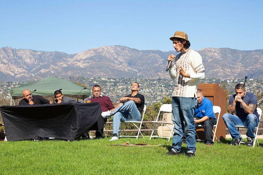 Richard Cabral talks about his life experience during City College’s Student Equity Committee first event, “Putting inequity to rest,” on Nov. 2, on the Winslow Maxwell Overlook on East Campus. Cabral is one of the members of Homeboy Industries, where former gang members help each other to a better life.