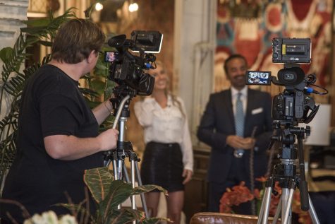 Michael Kourash, owner of Santa Barbara Design Center, gets interviewed during a taping of ‘Design Santa Barbara’ on Friday, Nov. 4, in Santa Barbara. City College interior design students assist Kourash during the taping of the show to utilize skills they are learning.