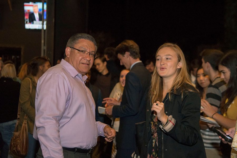 Salud Carbajal talks with his press secretary Tess Whittlesey as they walk in to the Democrat election party on Tuesday, Nov. 8, at The Mill in Santa Barbara. Carbajal won retiring Congresswoman Lois Capps 37th Congressional district election.