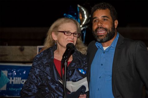 Susan Rose and Daraka Larimore-Hall talk about the future of the Democrat party in Santa Barbara after learning of Donald Trump winning the presidency on Tuesday, Nov. 8, at The Mill in Santa Barbara. Democrats won all the major local elections.