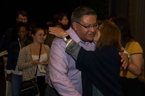 Salud Carbajal is congratulated by supporters as he enters the Democrat election party on Tuesday, Nov. 8, at The Mill in Santa Barbara. Despite the loss at the position of President, the local democrats are still hopeful for the future.