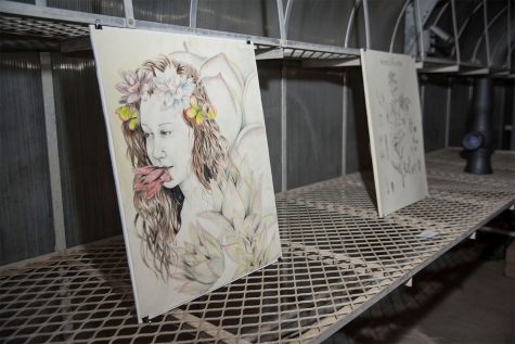 The unnamed art piece by Emily Corb is one of the many works on display on Tuesday, Nov. 29, City College East Campus green house. The student art exhibition was called Garden Observations and had various student art works on display.