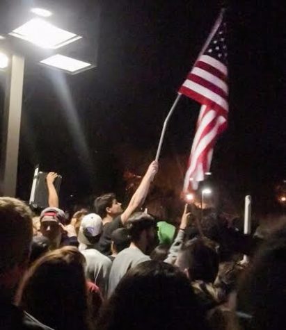 Isla Vista residents fill the streets in anger about the election of Donald Trump as the next president, early morning Wednesday, Nov. 9.