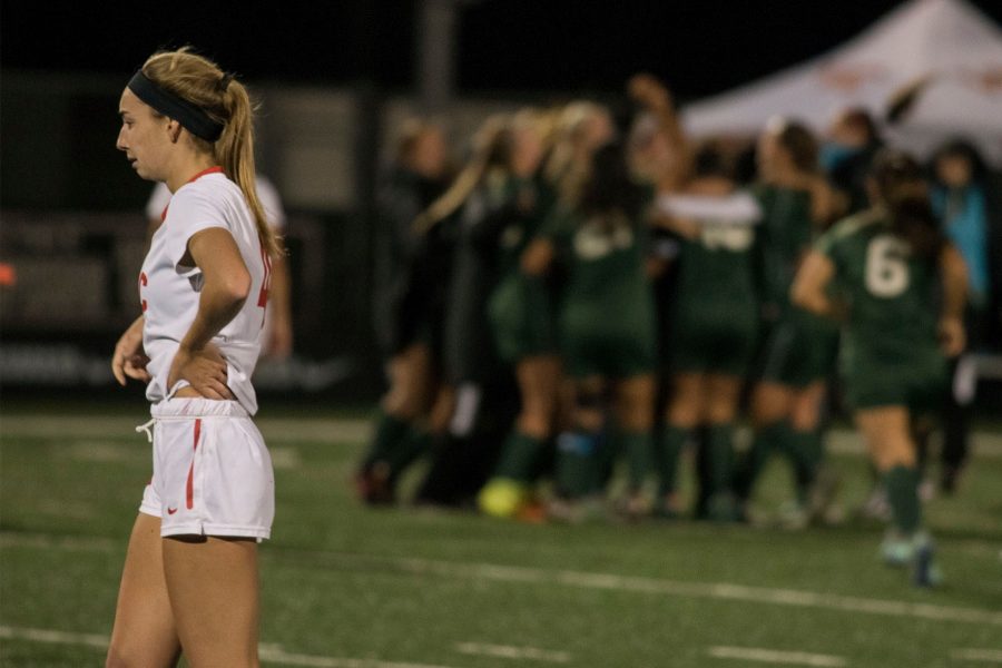 Vaquero freshman Katherine Sheehy (No. 4) walks back to the bench after losing to the Vikings on Friday, Dec. 2, 2016 at Ventura College during the state soccer playoffs. City College women’s soccer ends its best season ever with a record of 16-7-1 and finish third in the state.