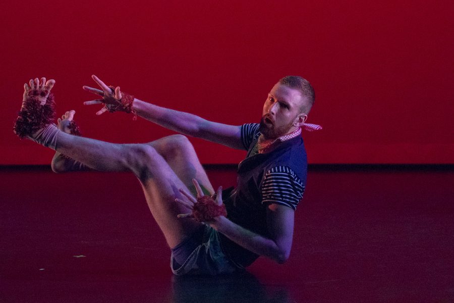 Shane Donohue performs in Squatch! choreographed by Alyssa Casey on Friday, Feb. 17, at the Center Stage Theater. This piece was put on by Squatch Tanztheater as a part of the 3rd annual HH11 Dance Festival.