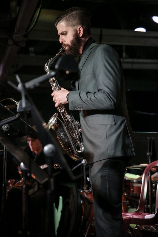 City College Student Brandon Boyd plays a solo saxophone number with the City College Good Times Big Band on Monday, Feb. 13, 2017, at the Soho restaurant and music club in Santa Barbara.