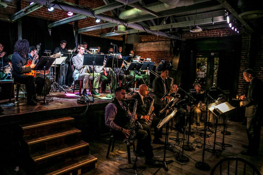 The City College Good Times Big Band plays in front of a crowded room on Monday, Feb. 13, 2017, at the Soho restaurant and music club in Santa Barbara.
