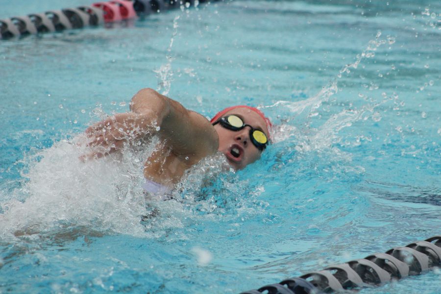 City College sophomore, Reese Ellstad swims freestyle in the individual medley during WSC Pentathlon on Friday, Feb. 10, 2017, at the Ventura Aquatic Center.