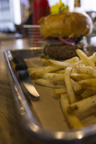 Salt and pepper fries with a Shoreline burger on Friday, Feb. 3, 2017, at Mesa Burger in Santa Barbara. Some sides that are offered are onion rings, sweet potato waffle fries and a side salad.