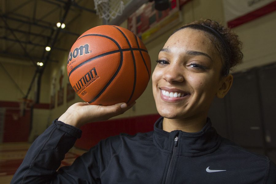 Destinee King, City College basketball player, on Friday, Feb. 3, 2017, in the Sports Pavilion at Santa Barbara City College. King won the Santa Barbara Round Table Athlete of The Week award.