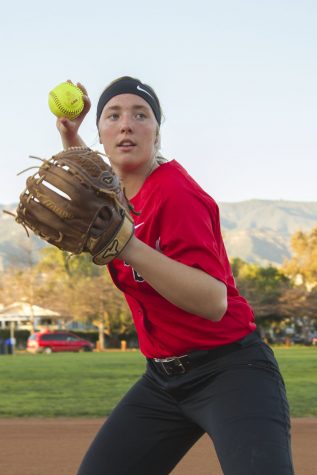 Freshman Vaquero Alyssa Richter on Wednesday, March 1, at Pershing Park. Richter has gotten at least one hit in 8 of 9 games this season.