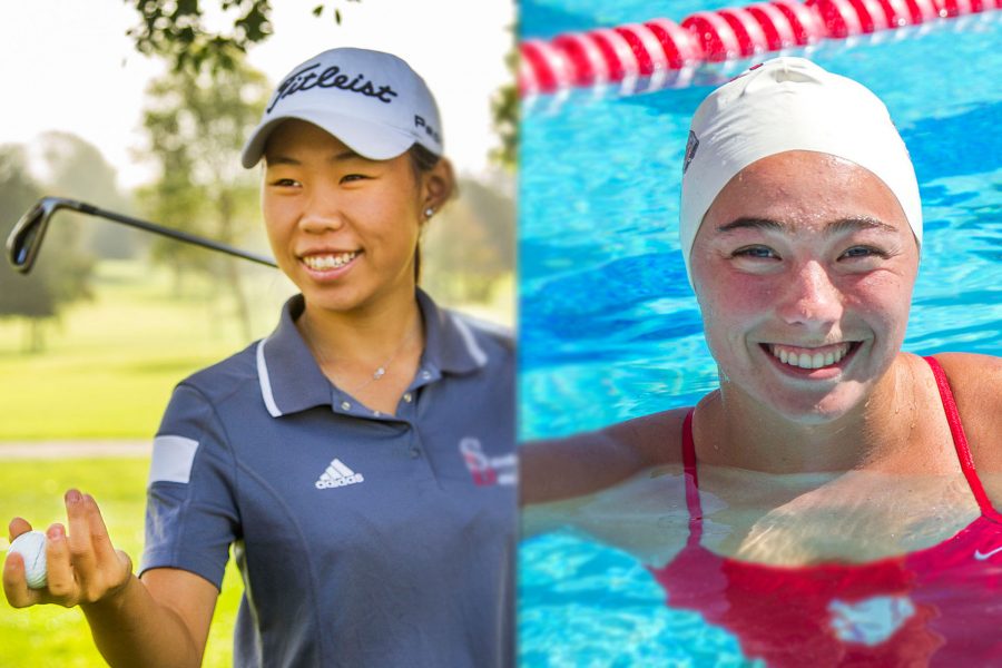 Photo Illustration of Golfer Carolin Chang and Swimmer Addison Seale.