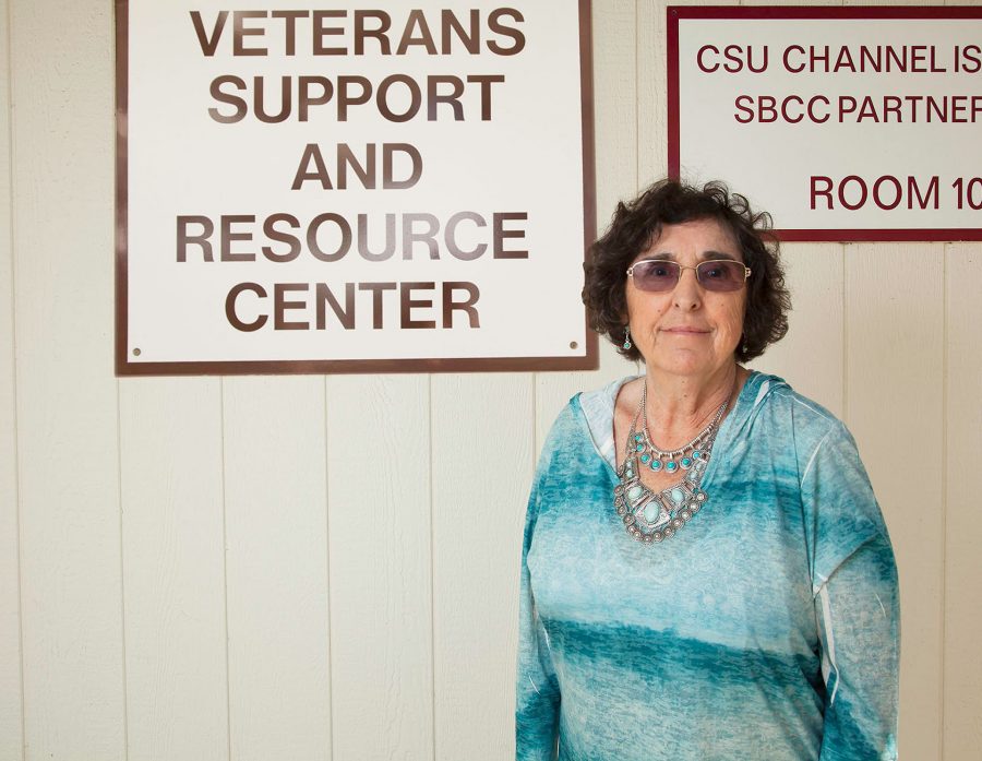 Magdalena Torres, veterans support program adviser and chicano studies instructor, on Monday, March 6, in front of the City College Veterans Support and Resource Center. Torres is retiring as part of the Supplemental Early Retirement Program. She has worked at City College for 42 years.