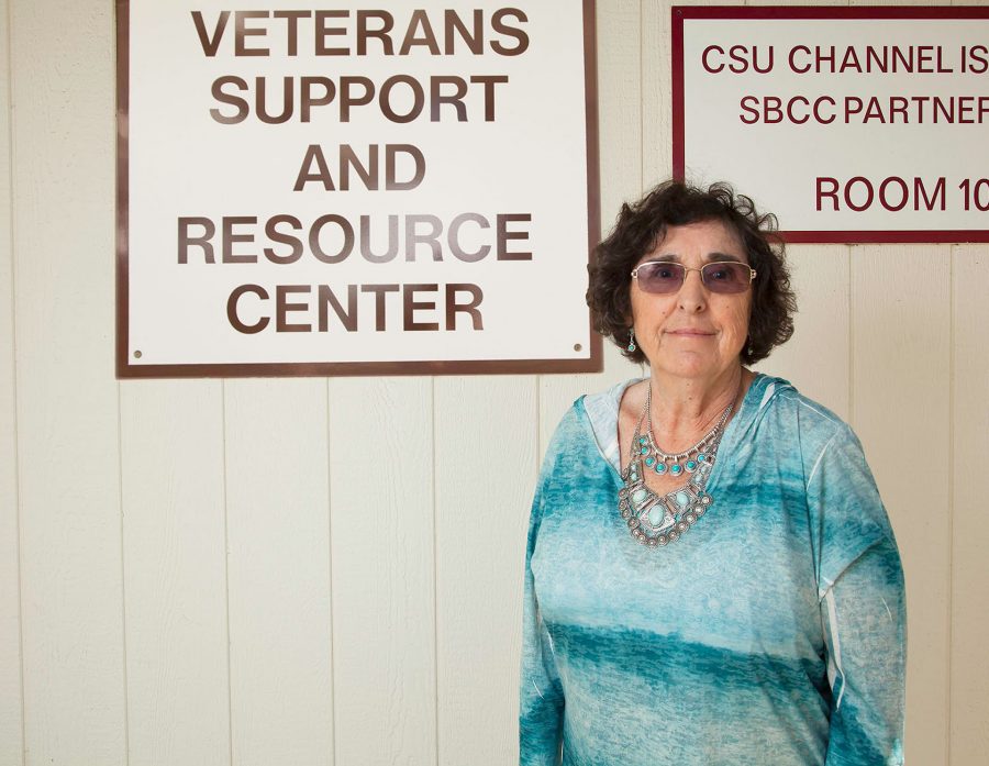 Magdalena Torres, veteran's support program adviser and chicano studies instructor, on Monday, March 6, in front of the City College Veterans Support and Resource Center. Torres is retiring as part of the Supplemental Early Retirement Program. She has worked at City College for 42 years.