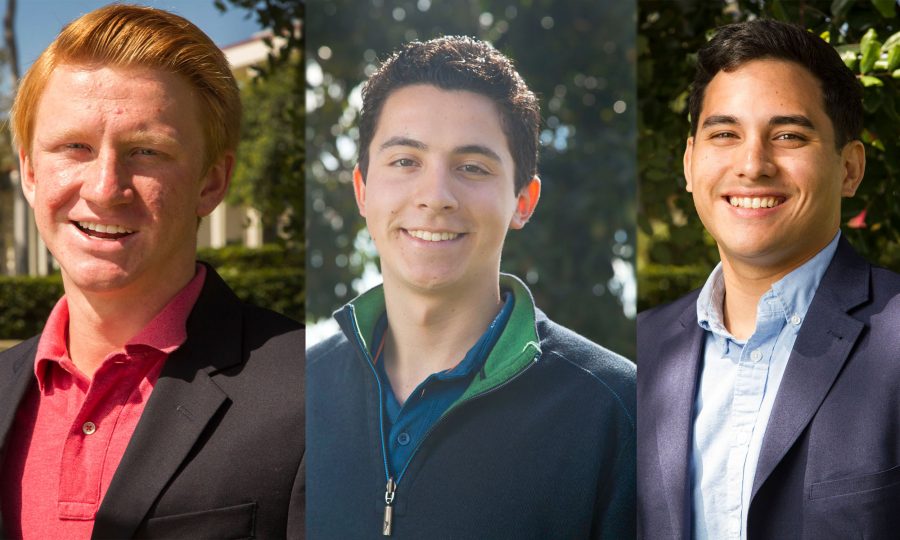 The Channels endorses these candidates from Left, Student Trustee Candidate Parker Mitchell, Presidential Candidate Christian Walk, and Matthew Esguerra, running for vice president of external affairs.