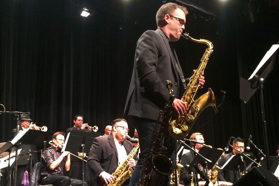 Kevin Garren, grammy winning saxophonist and City College alumnus, performs the song “Bopularity” by Matt Catingub during the Legends of Jazz concert on Friday, April 7, at the Garvin Theatre. Garren Played with all three City College Jazz Bands.