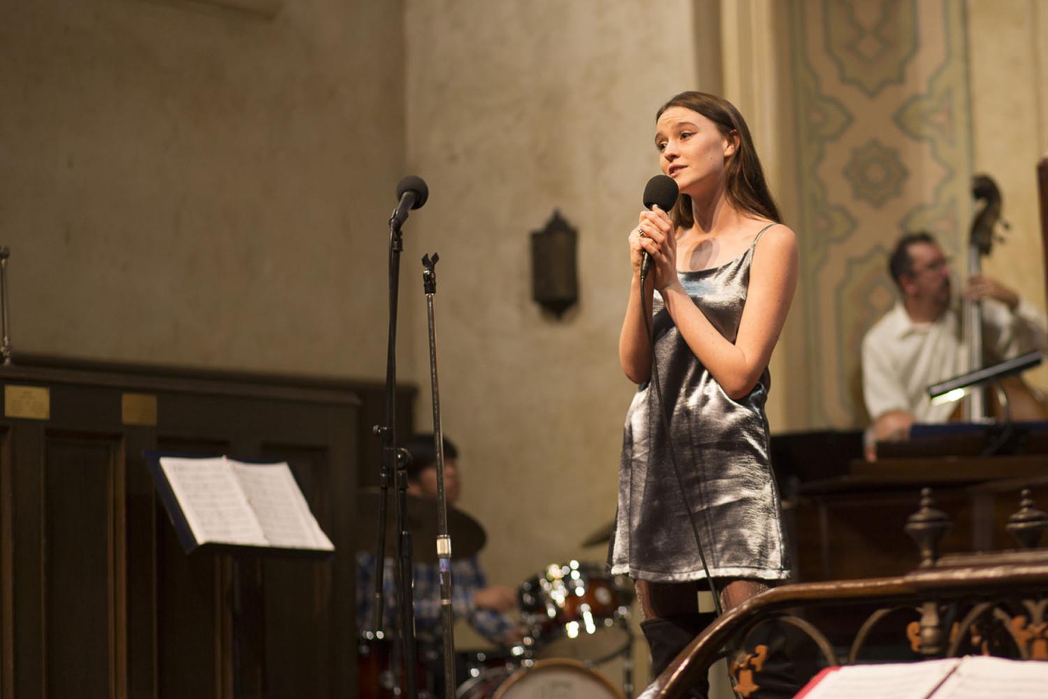 Jane Brody singing Girl from Ipanema at the City College Jazz Choir Spring performance on Friday, April 28, at the Unitarian Society in Santa Barbara. Brody dedicated the song to her grandparents in the audience.