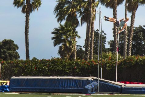 Pole Vaulter Chris Aichinger, practices on Monday, April 24, at La Playa Stadium. Aichinger is now No.7 in the pole vault state rankings.