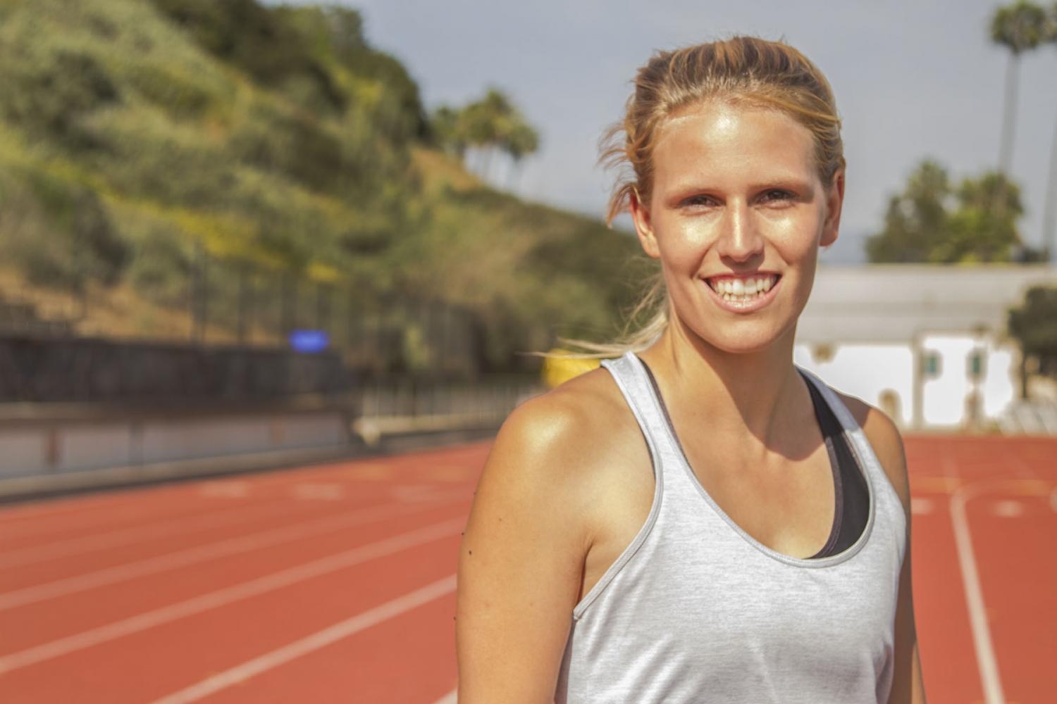 Andrea Müeller, international student athlete, on Wednesday, April 26, La Playa Stadium. Müeller was chosen as Athlete of the Week By the Santa Barbara Athletic Round Table for breaking the 26-year-old heptathlon school record.