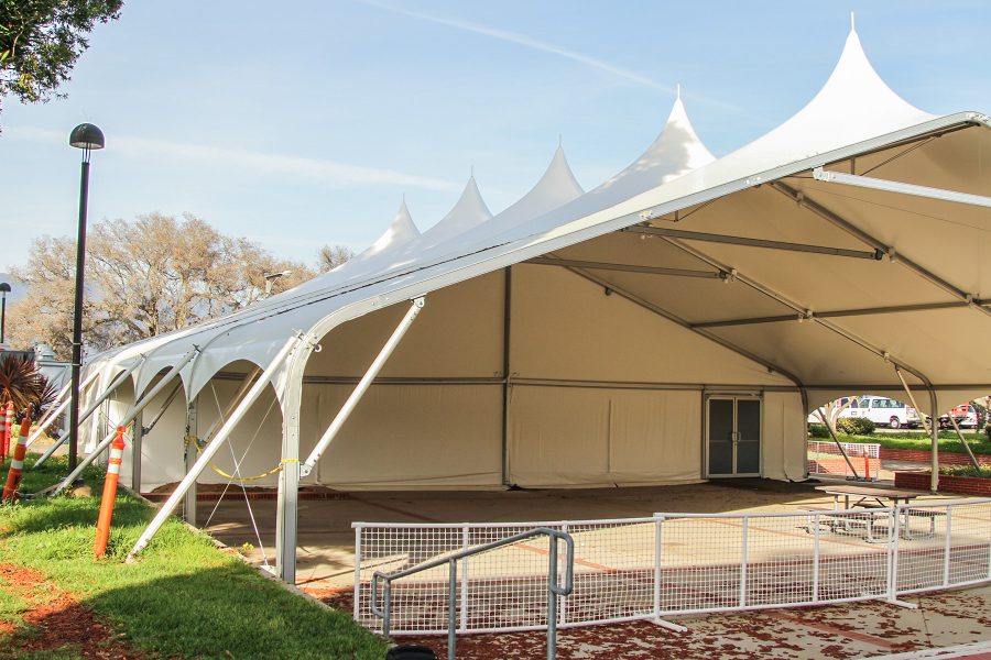 The tent on Wednesday, April 6, next to the Student Services Building on East Campus at City College. Construction on the tent was completed last year, and the College Paid $240,000 to build it.