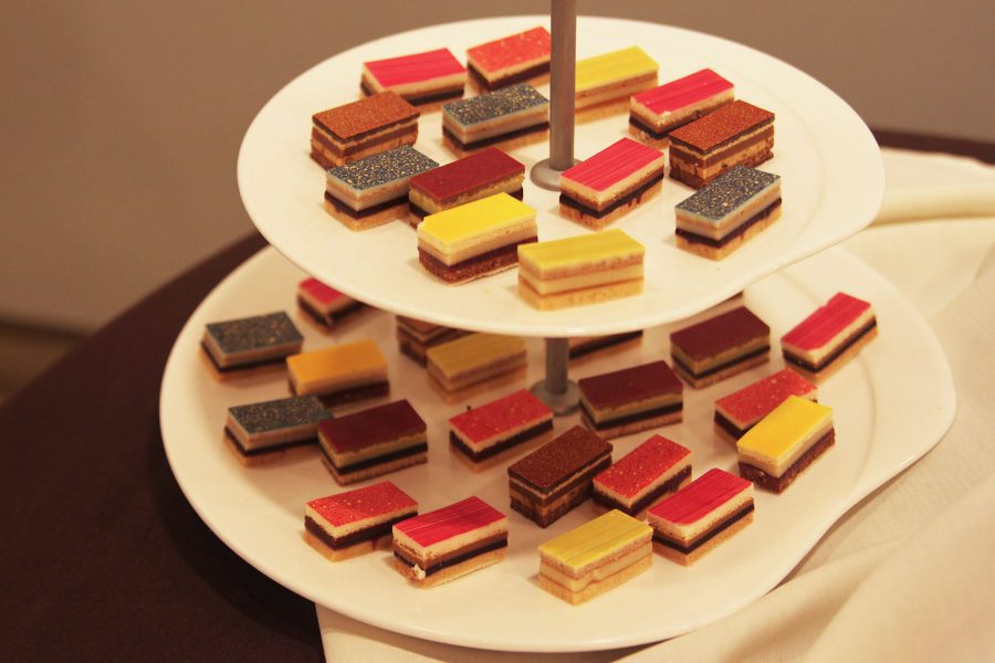 A tier of cake bars on Monday March 20, 2017, in the John Dunn Gourmet Dining Room at Santa Barbara City College, Santa Barbara, Calif. The cake bars were served as dessert for March Mushroom Madness, an annual benefit dinner hosted by Santa Barbara Culinary Arts that raises money for scholarships for culinary arts students.