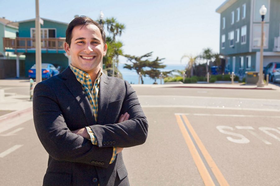 Jonathan Abboud poses for a portrait at on of his favorite places in Isla Vista at the corner of El Embarcadero Rd and Del Playa Rd in Isla Vista, Santa Barbara (Calif.) on Thursday, March, 16, 2017. Abboud is the Vice President of the Board of Trustees at Santa Barbara City College and went to the National Legislative Conference for Community Colleges to advocate for City College.