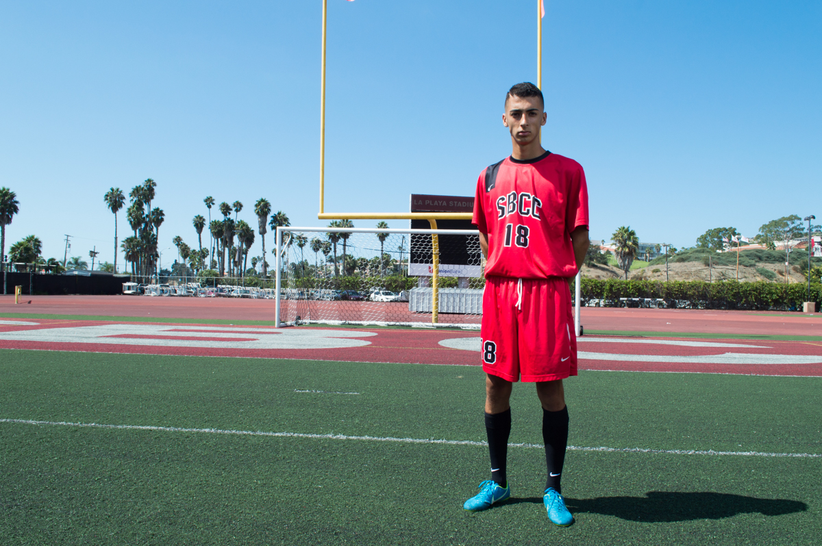 City College forward Victor Chavez stands on La Playa Stadium Sept. 15 at Santa Barbara City College. When asked what motivates him to do his best in every game, Chavez replied, “My family. My dad would always tell me before a game, ’it’s just 2 hours of working your ass off and then you get the rest of the day off.’”