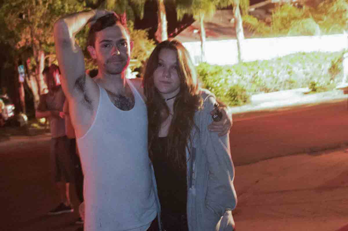 From left, Shaun Siemer, 31, and City College student Amanda Schneiderman after rescuing man from fire around midnight, Tuesday, Sept. 5, 2017, near Guadalajara market in Santa Barbara, Calif. The couple live across the street from where the tree fell and had also rescued a couple and their dog when part of the tree collapsed during the short-lived tropical storm.