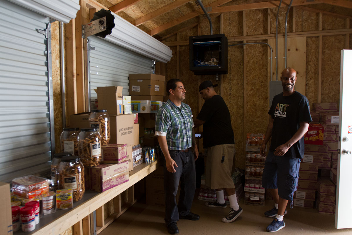 Equity Director Luis Giraldo and members of the Student Equity Committee set up the food pantry on Sept. 8, 2017, prior to the first campus food share. There were 254 students who received free snacks at the event on Sept. 13, 2017.