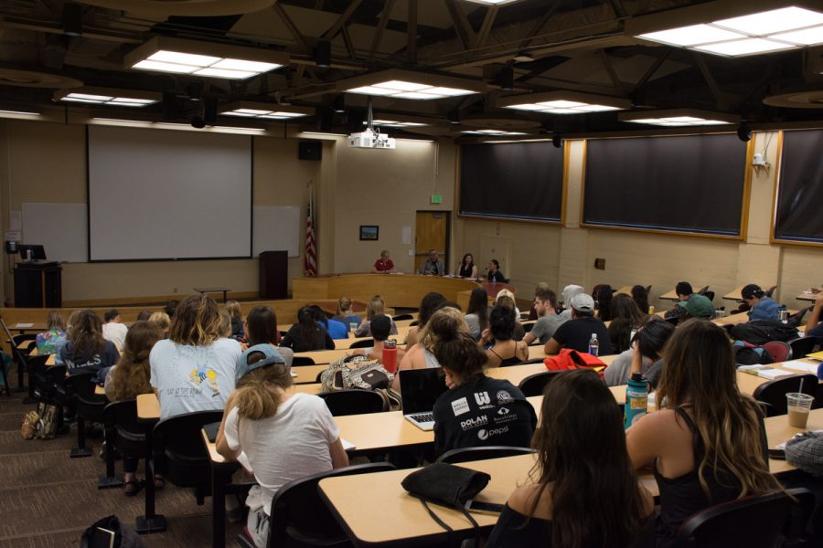 Students attend the lecture “How I Made It in the World of Art Wednesday, Oct. 18, in Administration Building Room 211.