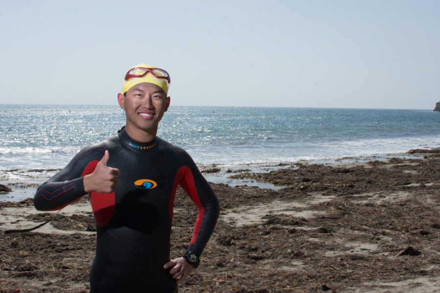 Gordon Xia, a City College international student, during his swimming class Oct. 12, at Leadbetter Beach in Santa Barbara, Calif. Xia is majoring in computer science and plans to transfer to UC Berkeley or UCSB.