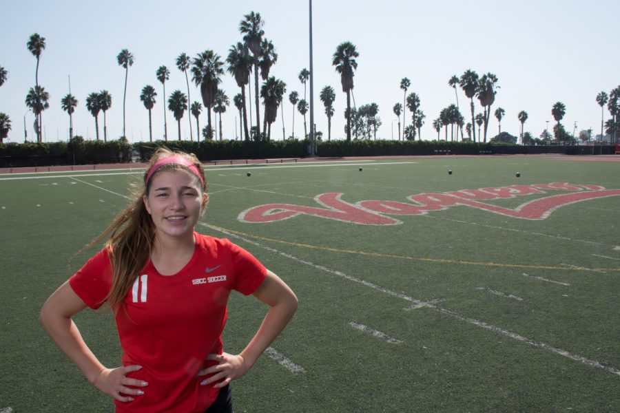 Isabella Viana, forward for the women’s City College soccer team, at La Playa Stadium, on Oct. 12. The Vaqueros have not lost a single game this season and Viana (no. 11) is a big contribution to the team's success. 