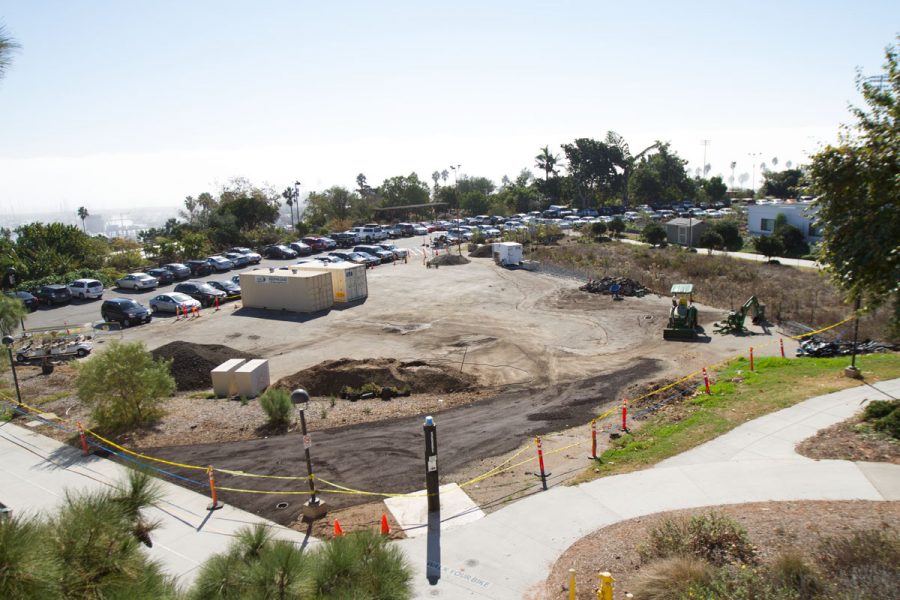Construction zone where the old portable classrooms used to be Friday, Oct. 27, on East Campus. Plans have been made to reserve the area for the geology department’s bus, new bike racks, a picnic area and succulent plants like cactus.