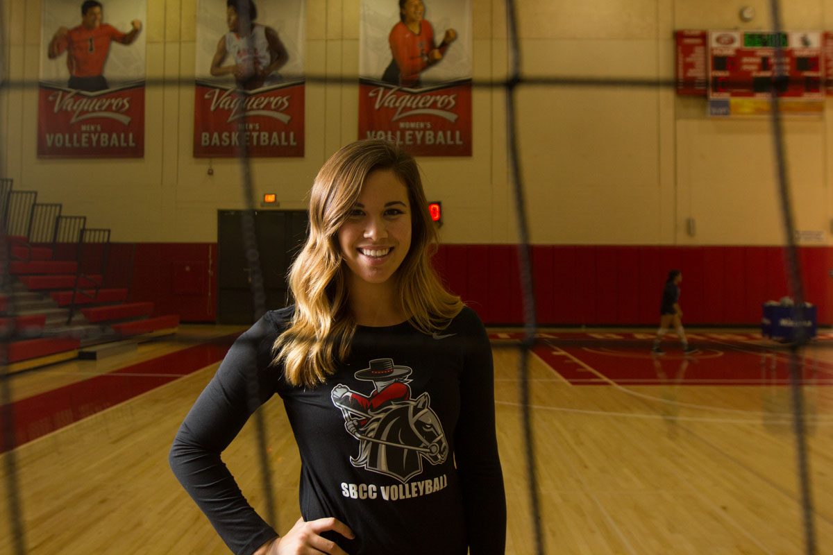 Santa Barbara Athlete of the Week Kaylene Ureno before her volleyball game against LA Mission Friday, Sept. 29, in the Sports Pavilion at City College. Ureno was awarded athlete of the week for her performance in the Brahma Invitational where she had 47 kills and 30 digs.