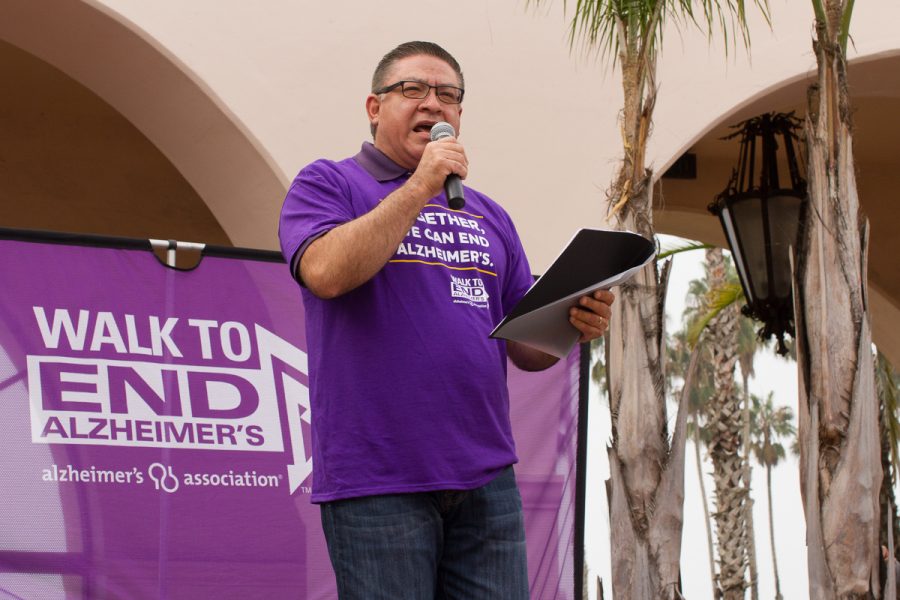 Congressional Representative, Salud Carbajal gets the crowd energized at the beginning of the 2017 Walk to End Alzheimer’s Saturday morning, Oct. 28, at the Fess Parker DoubleTree Resort. The Walk raised 72 percent of their goal of $195,000 and the top donor was Team Valle Verde which raised $15,905.