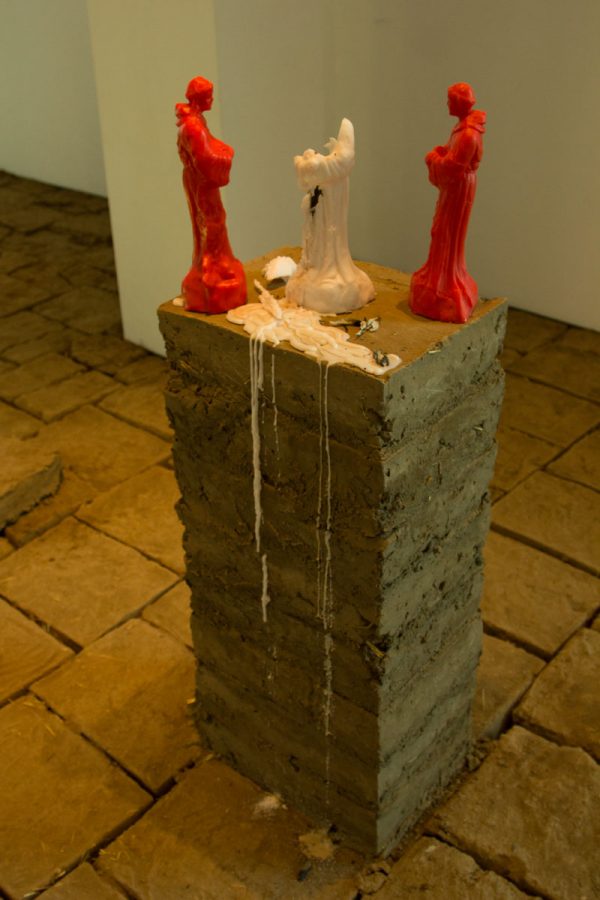 Artwork on display in Rafa Esparza’s “For You and the Sky” exhibit Monday, Nov. 20. in the Atkinson Gallery.