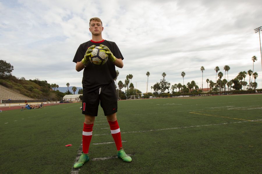 City+College+sophomore+goalie+Shane+Pitcock+Thursday+morning%2C+Nov.+16%2C+at+La+Playa+Stadium.+Pitcock+has+63+saves+this+season+and+has+led+the+Vaqueros+through+seven+shutouts.