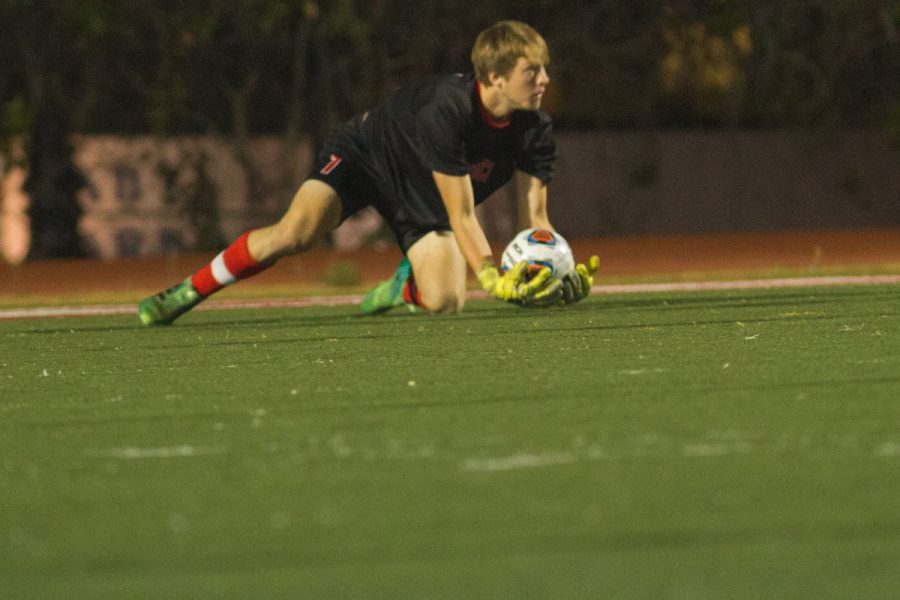 Shane Pitcock after blocking a shot Thursday night, Nov. 9, at La Playa Stadium.