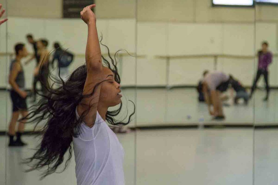 Camara Byrd moves through her dance routine at Santa Barbara City College. Byrd spends hours a day working on her routine so she is ready for competition.