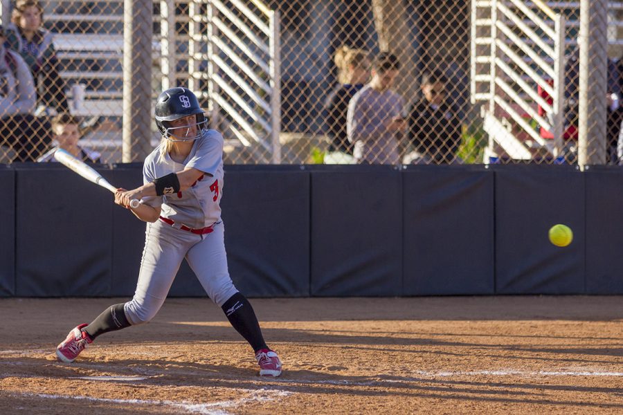 Santa Barbara City College Vaquero Madison Foster scored four runs for the Vaqueros at Pershing Park in Santa Barbara on Tuesday, Feb. 20. This was the second game in a week where the Vaqueros beat the Los Angeles Pierce College Eagles.