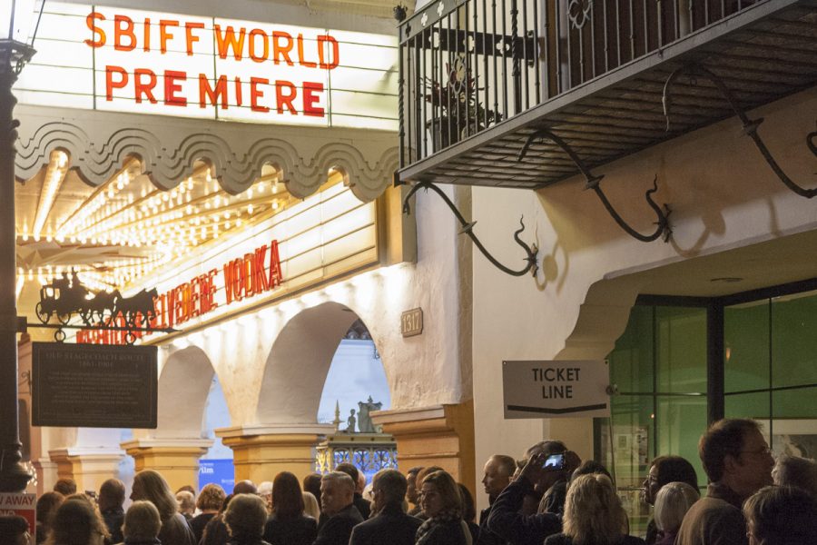 Filmgoers line up to see the Santa Barbara Film Festival’s opening film, “The Public,” at the Arlington Theatre on Wednesday, Jan. 31 in Santa Barbara, Calif.