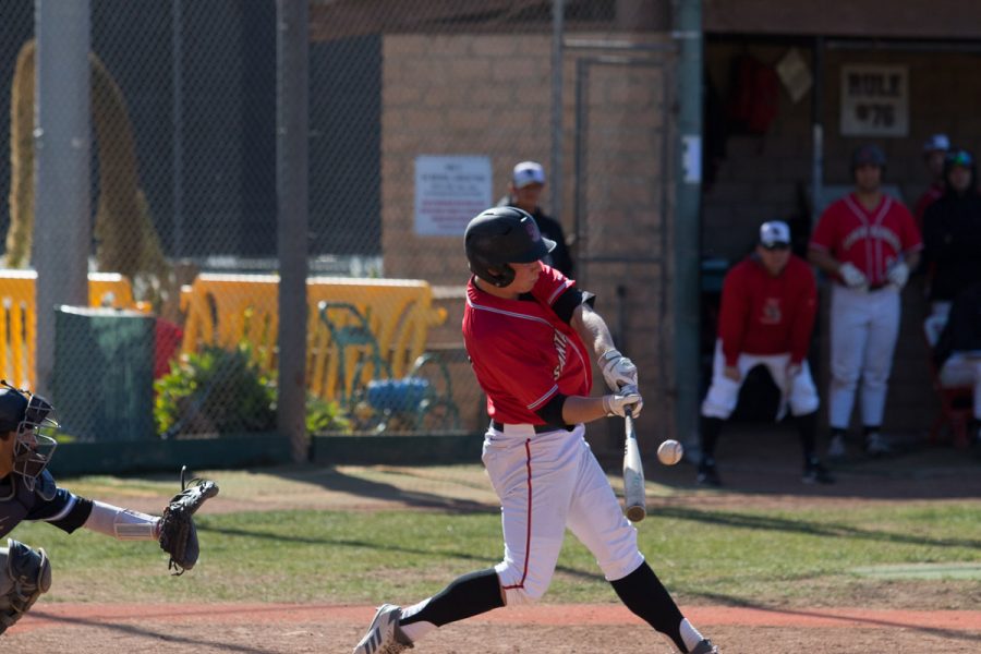 Santa Barbara City College Vaquero Jake Holton scored two home runs for the Vaqueros at Pershing Park in Santa Barbara on Saturday, Feb. 24.