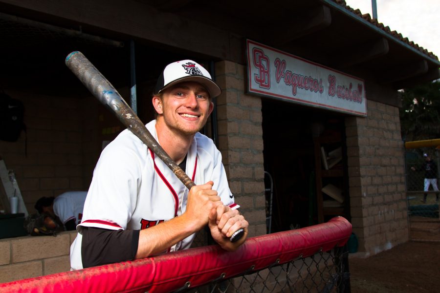 Reinhard Lautz, Vaquero outfielder, on Thursday, March 8, at Pershing Park. Lautz played in all 20 games this season and leads the Vaqueros in hits during his sophomore season.