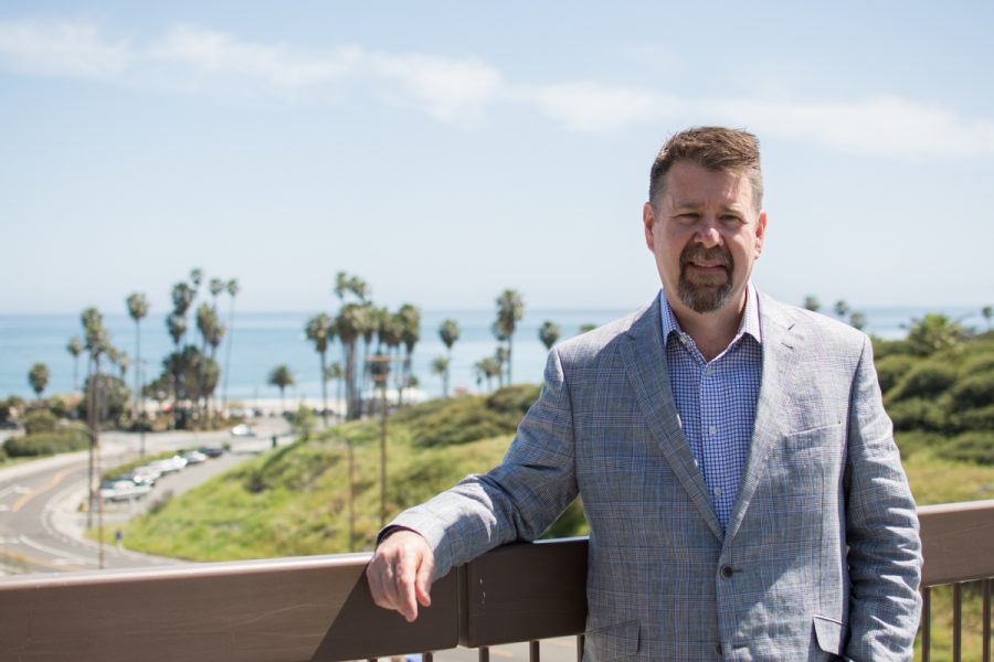 Paul Jarrell, Executive Vice President for City College, stands on the bridge connecting the East Campus to the West Campus at Santa Barbara City College on Wednesday, April 18.