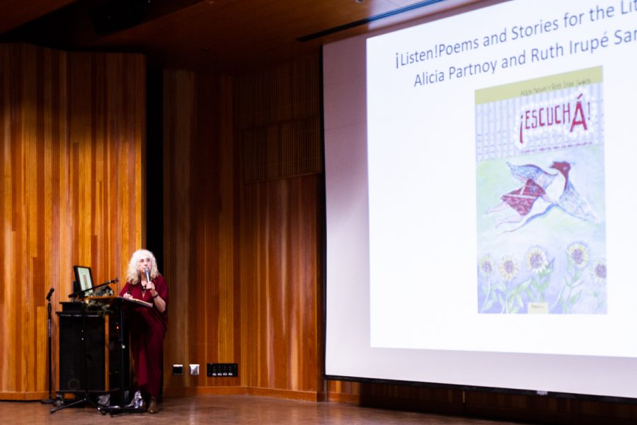 Alicia Partnoy speaks at the Fe Bland Business Communication Forum on Friday, April 13 at Santa Barbara City College. Partnoy is an author and a survivor of an Argentinian concentration camp. The lecture was put on by The School of Modern Languages, the Student Equity Committee and the Luria Library.