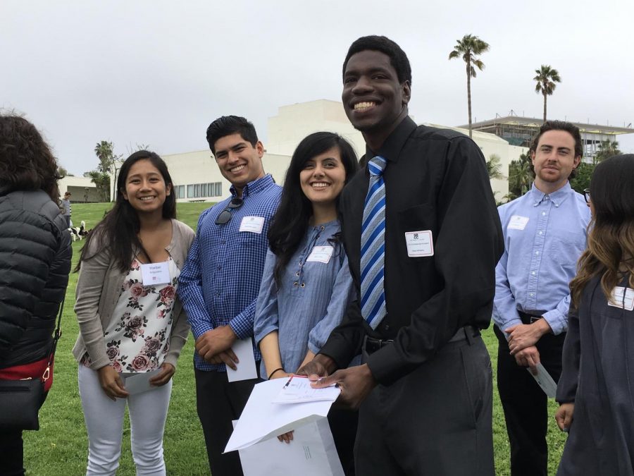 From right, Robert Williams, Celina Lazaro, Daniel Gonzalez, and Maribel Anguiano at the SHPE scholarship award ceremony.