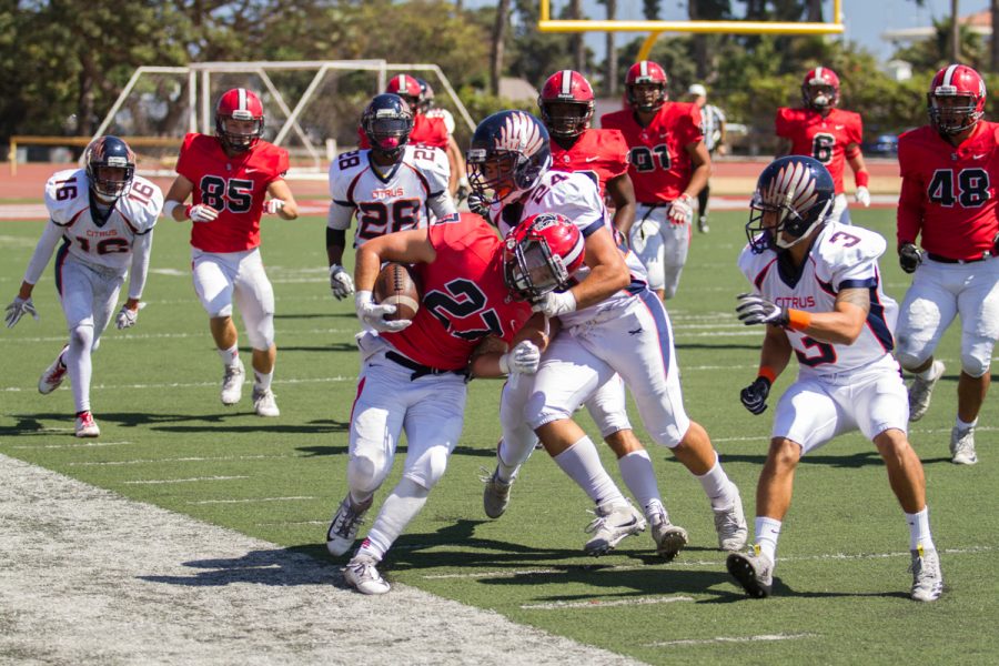 City College defensive back Patrick Dill returns the kick off from Citrus College at La Playa Stadium at City College in Santa Barbara, Calif., on Saturday, Sept. 22, 2018. The Vaqueros were defeated 34-13.